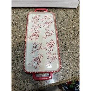 Temp-tations Red Floral Lace Serving Platter Baking Dish